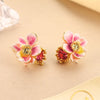 Colorful Enamel Flower Stud Earrings for Women Elegant Floral Petal Crystal Drop Earrings Jewelry Gift for Her - Image 3