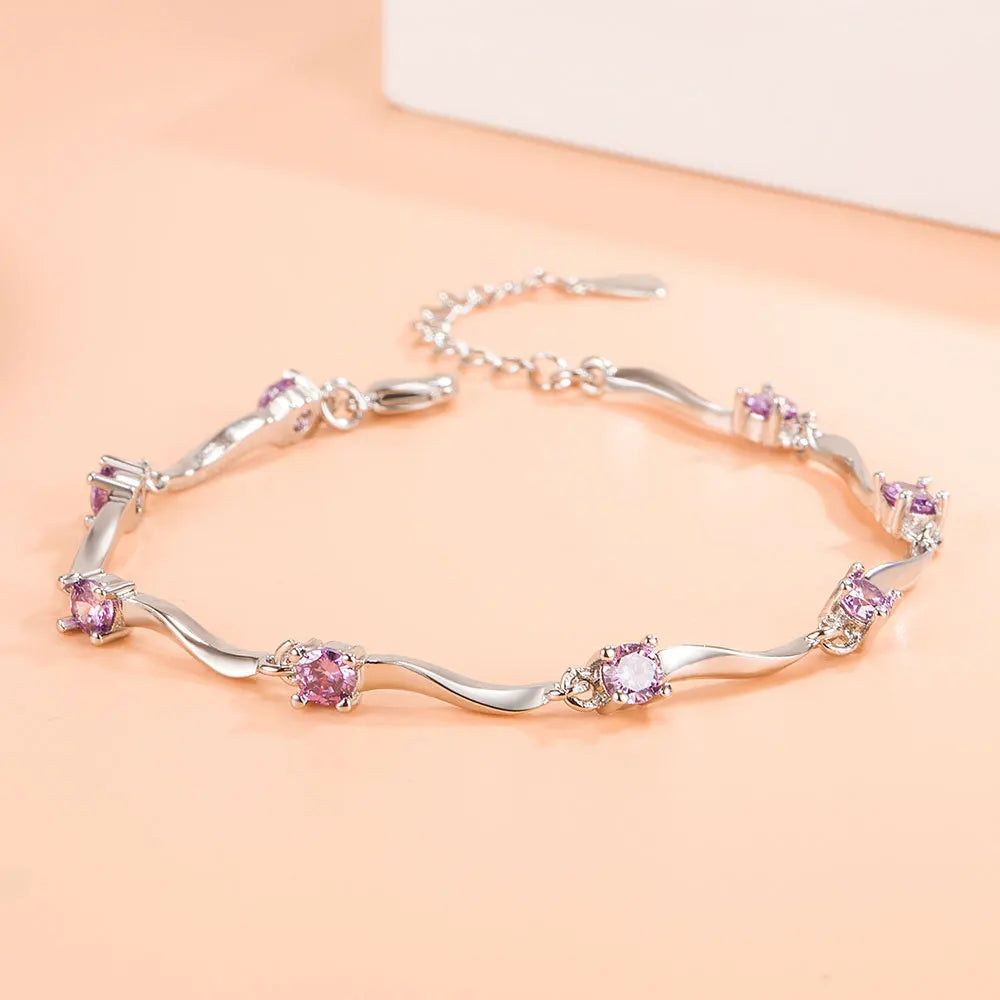 Silver Wave Zircon Retro Bracelet For Women Wedding Party Charm Jewelry - Image 1
