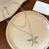 Summer Ocean Vacation Starfish Pendant Necklace Women Elegant Atmosphere Double Layered Long Collarbone Chain Accessory - Image 4