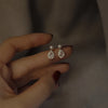 Pearl Look Drop Earrings with Clear Stone Accents in Gold Tone or Silver Tone - Image 1