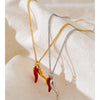 Stainless Steel Enamel Red Chili Necklace Pendant Stylish Unique Chic Collar Jewelry Gold Platinum Pvd Plated - Image 2