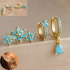 3PCS Flower Pendant Stainless Steel Earrings Set for Women Blue Zircon Water Drop Hoop Earring Aesthetic Piercing Jewelry Gifts - Image 1