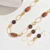 Maillard retro temperament hollow ring wooden long beaded necklace earrings set sweater chain collarbone chain - Image 4