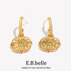 Embossment Square Fire Sun Charm Pendant Drop Hoop Earrings Vintage Small Golden Hook Earrings For Women - Image 1
