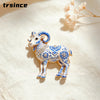Chinese Zodiac Sheep Brooch Blue and White Porcelain Rhinestone Enamel Ram Lapel Pin Animal Jewelry Gift for Women Collector - Image 1