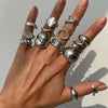 PuRui 14Pcs/Set Retro Creative Silver Color Rings for Women Men Gothic Chunky Thick Hollow Rings Finger Open Adjustable Jewelry - Image 1