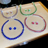 Fyuan Crystal Necklace Earrings Green Rose Pink Blue Necklace for Women Weddings Party Jewelry Sets Accessories - Image 2