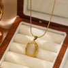 Gold Plated Stainless Steel Oval Shape White Cat Eye Opal Stone Pendant Necklace Jewelry - Image 2