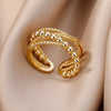 Zircon Twist Chain Open Rings For Women Stainless Steel Geometric Twist Wrapped Adjustable Ring Wedding Aesthetic Jewelry Gift - Image 10