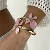 Elegant Enamel Flower Open Cuff Bracelet For Women Gold Plated Metal Pink White Blue Floral Bangles Beach Party Vacation Jewelry - Image 8