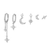 6PCS Cubic Zirconia Chain Star Moon Hoop Earring Set for Women Stainless Steel Pendant Cartilage Piercing Jewelry - Image 8