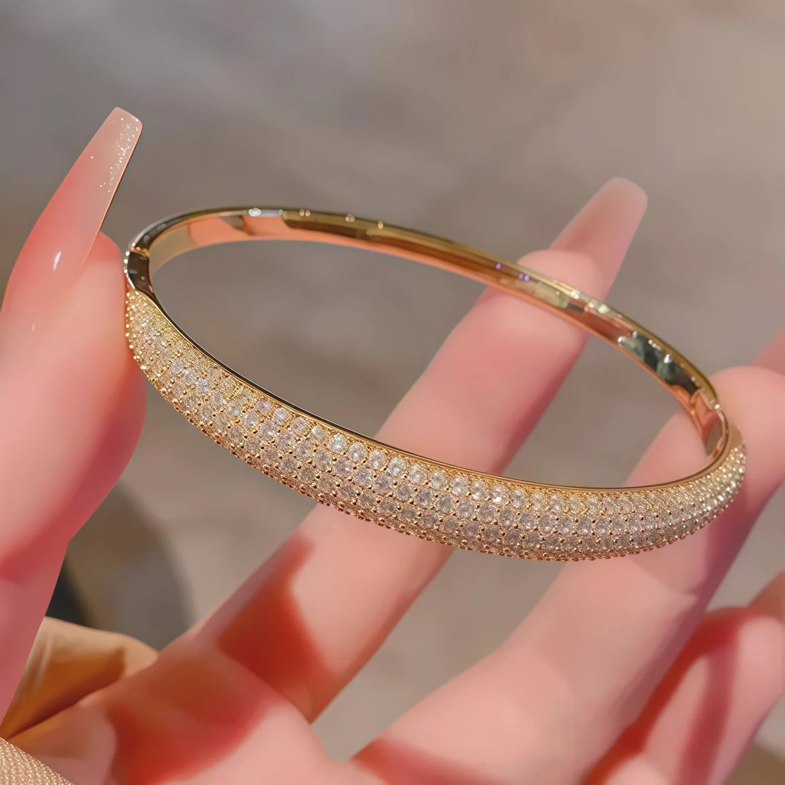Cubic Zirconia Gemstones Minimalist Cuff Bangles Bracelets - Image 1