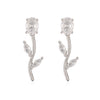 Gold Plated Rose Flower Stud Earrings for Women Brilliant Cubic Zirconia Dangle Earrings Elegant Brass Flower Drop Earrings - Image 8