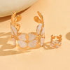 2Pcs Gold Flower Enamel Jewelry Set for Women Adjustable Cuff Bangle Ring Elegant Summer Beach Vacation Gift - Image 5