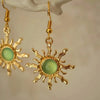 Bohemian Sun Earrings for Women, Vintage Gold Pendant with Green Stone, Gothic Cold Wind Ear Hook Jewelry - Image 5