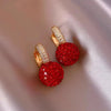 Red Cubic Zirconia Ball Dangle Earrings for Women Golden Color U Shaped Crystal Drop Earring Party Jewelry - Image 4