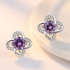 Charming Silver Silver/Purple Flower Zirconia Stud Earrings, Women's Wedding Party Jewelry - Image 1
