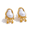 Stainless Steel Gold Plated Baroque Pearls Jewelry Set Wedding Party Necklace Ring Bracelet - Image 7