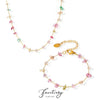 Colorful Crystal Pendant Necklace Bracelet Set 2pcs Women Stainless Steel Gold Plated Chain Bohemian Jewelry Accessories - Image 1