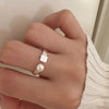 Silver Geometric Letter pearl Rings For Women Men Simple Korean Open Adjustable Handmade Ring Couple Gifts - Image 3