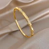 Elegant Diamond-encrusted Bone Bamboo Joint Shape Cuff Bracelet For Women Classic Plated Gold Shiny Temperament Jewelry Set - Image 8