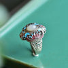 Craft Inlaid Enamel Porcelain Lotus Natural Chalcedony Adjustable Ring Ethnic Classic Ladies Jewelry - Image 4