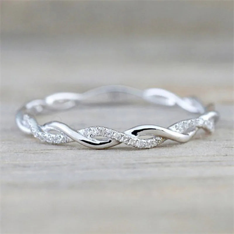 Twist Rings for Women Wedding Bands Contracted Design Bridal Rings with Sparkling Cubic Zircon Jewelry - Image 1