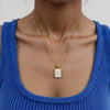 Stainless Steel Square 26 Letters Pendant Necklace White Shell Inlay Cubic Zircon Letter Initial Necklace - Image 1