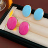 Pink Blue Oil-dropping Round Oval Stud Earrings Unique Design Bean Beads Ear Studs Earrings Temperament Ear Accessories - Image 2