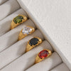 Strong Prong Setting Oval Cutt Zircon Shiny Green Red Stone Ring Stainless Steel Gold Plated Rings For Women - Image 6