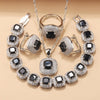Square Cubic Zirconia Silver Wedding Jewelry Sets Earrings Necklace Bracelet Ring For Women Gift - Image 9