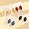 Geometric Oval Stud Earrings with Colorful Center Details - Image 2