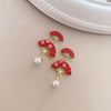 Chinese Style Good Luck Red Fan Earrings For Women Folding Fan Pearl Asymmetric Tassel Earring Girls Christmas Year Jewelry - Image 8