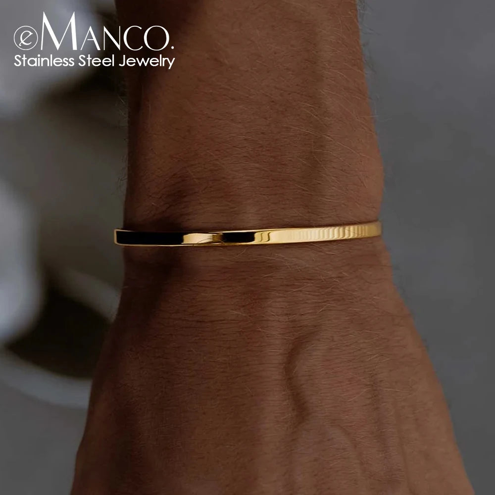 Simple Unisex Paragraph Cuff Stainless Steel Platinum Bracelet for Men's Light Simple Accessories - Image 1