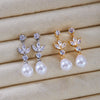 Water Drop Imitation Pearl Drop Stud Earrings for Women Shiny Cubic Zircon Leaf Geometry Earrings Wedding Jewelry Gifts - Image 5