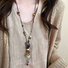 Crescent Smiley Wooden Ceramic Pendant Necklace Retro Braided Rope Necklace For Women Sweater Chain Jewelry Accessories - Image 1