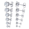 Six-Pair Stainless Steel Stud Earring Set with Cubic Zirconia in Multiple Colors - Image 14