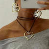 Big Gold Color Heart Pendant Necklace Earrings Jewelry Set Black Long Velvet Rope Chain Necklace Metal Drop Earrings for Women - Image 4