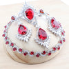 Silver Red Zircon Bridal Jewelry Sets Wedding Stones Bracelets Earrings Rings Pendant Necklace Set For Women - Image 1