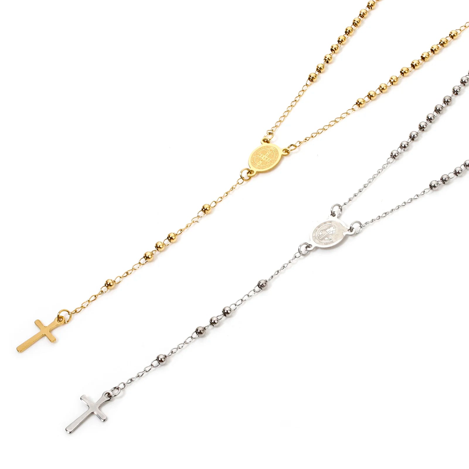 1 Piece Religious 304 Stainless Steel Prayer Beads Rosary Necklace Cross Pendant For Women Jewelry Gifts 52cm(20.5