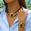 2pcs Set Boho Geometry Spiral Acrylic Imitation Gemstone Double-layer Black Leather Rope Necklace Bracelet for Women Jewelry Set - Image 1