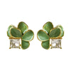 Green Enamel Oil Flower Stud Earrings for Women Fold Petal Square Rhinestones Earrings Party Sweet Jewelry Girls Gift - Image 3