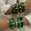 Vintage Exaggerated Green Drip Oil Irregular Grid Water Rhinestone Geometric Wide Bangle Chunky Cuff Bracelet Jewelry - Image 1
