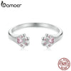 Silver Pink Paw Print Open Finger Ring for Women Girls, Cute Adjustable Ring Jewelry Gifts for Pet Lovers - Image 1