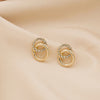 Gold Color Double Hoop Geometric Stud Earrings Sparkly Inlaid Rhinestone Earrings Female Light Ear Jewelry C - Image 3