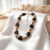 Black Faceted Bead Necklace Gold Metal Accent Chunky Statement Collar Handmade Vintage Boho Style Women Party Daily Wear Elegant - Image 9