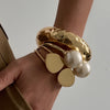4 Styles Creative Imitation Pearls Chunky Spring Bangle Women Hip Hop Heavy Metal Open Wide Cuff Bangle Jewelry - Image 1