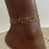 Gold Plated Stainless Steel Layered Chain With Beaded Anklet Bracelet on Leg for Women - Image 7