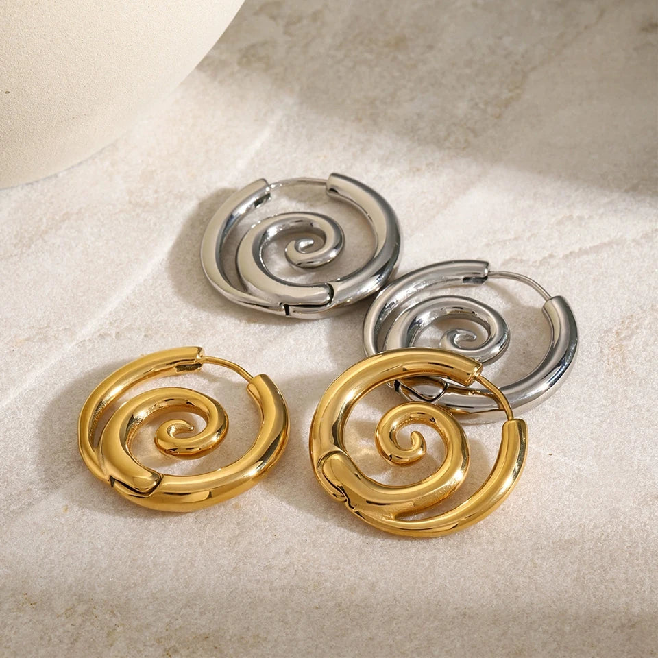 Zakol Personalized Mosquito Coil Shaped Stainless Steel Hoop Earring for Women Punk Spiral Circle Ear Accessories Jewelry Gift - Image 1