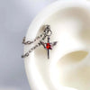Stainless Steel Red Zircon Wing Chain Piercing Earring for Women Men Gothic Silver Color Rivet Ear Bone Nail Earring Y2K Jewelry - Image 3